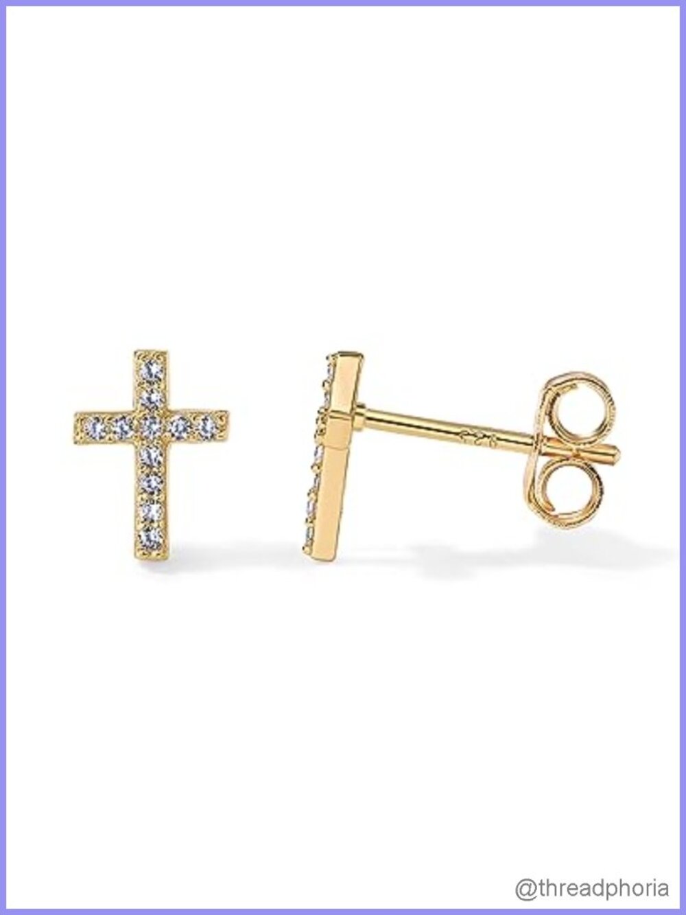14K Gold Plated 925 Sterling Silver Cross Stud Earrings Cubic Zirconia